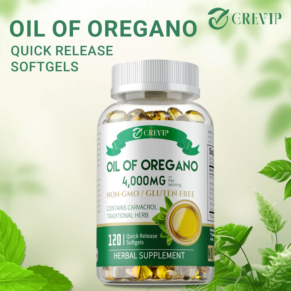 GREVIP Cápsulas de aceite de orégano - con aceite de orégano mediterráneo cosechado silvestre Carvacrol