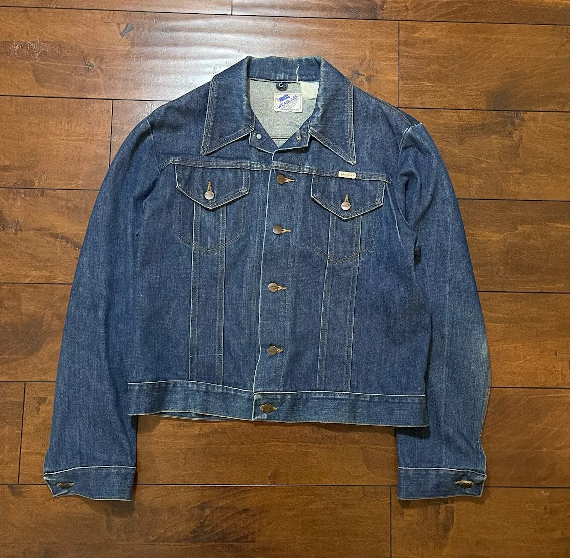 Vintage Wrangler No Fault Denim Jacket Mens 44 14OZ USA Sanforized EUC 60s 70s