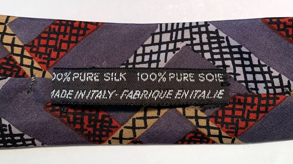 EMANUEL UNGARO PARIS Corbata Geo Gris con Negro Blanco Amarillo Pálido Patrón Óxido Seda Foto 4 de 4