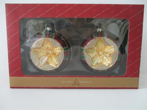 DILLARD'S TRIMMINGS Plaid REFLECTOR ORNAMENTS Set of 2 NIB - Picture 3 of 5