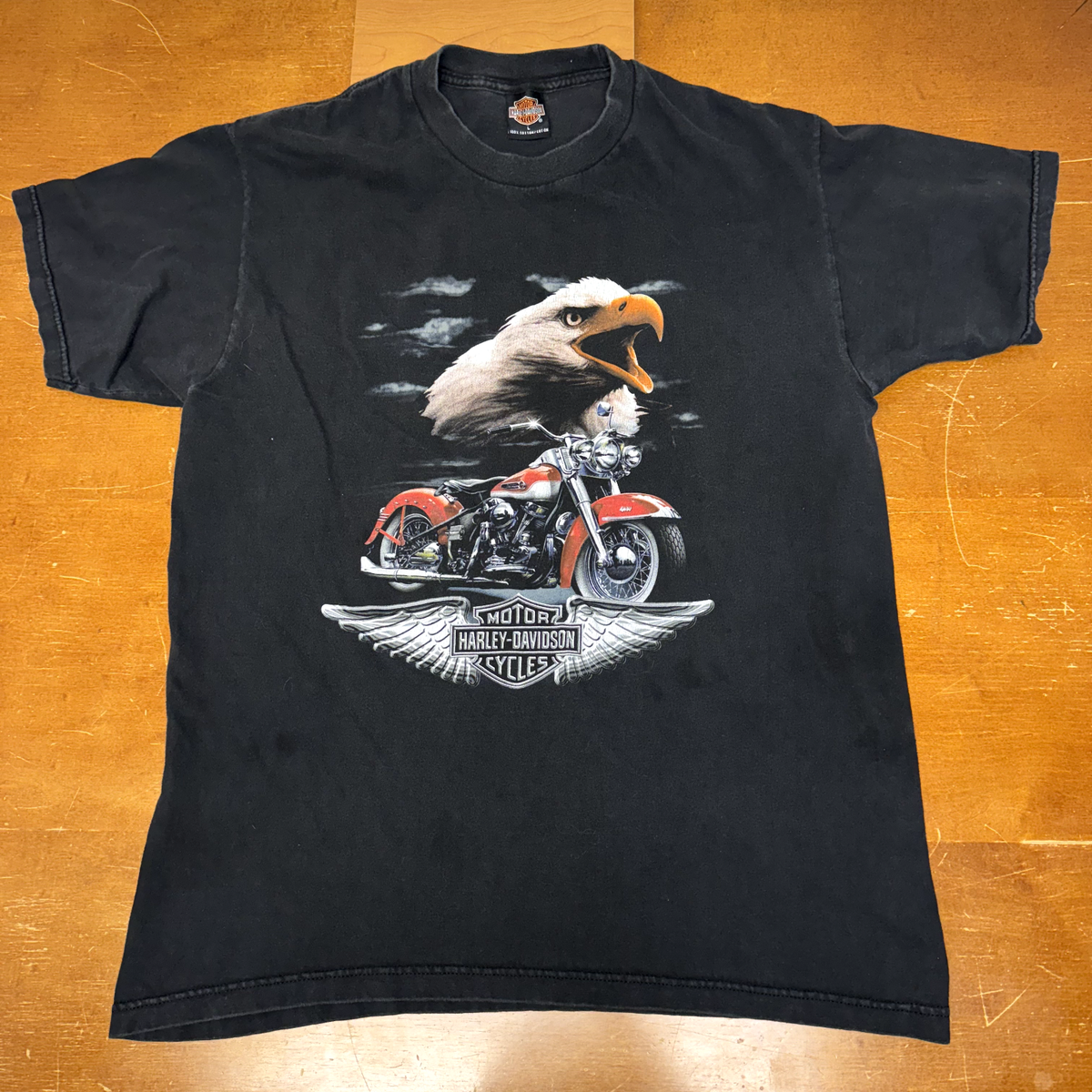 【oan】Vintage Black Harly Eagle Short Sleeve T-shirt Vintage Harley Davidson Shirt Mens Large Black Eagle Short