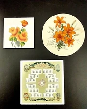LOT 3 Tile Trivets 1967 Screencraft FOUR SEASONS + Orange flowers