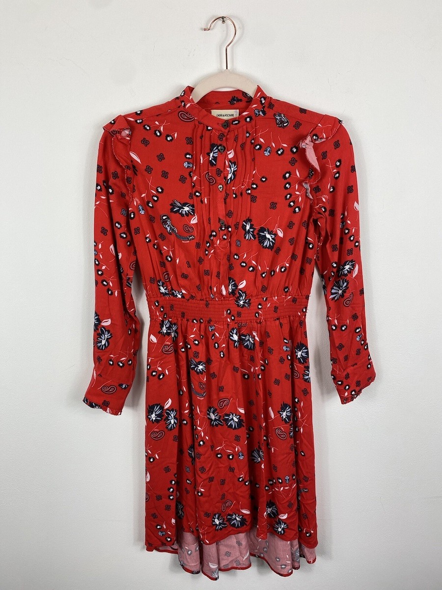 Zadig Voltaire Girls Dress Age 10 UK Red White Floral Skull