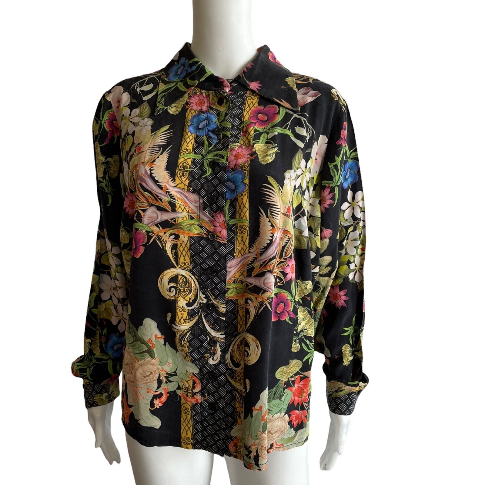 Valentino Tissus Womens Multicolor Floral Long Sleeves Silk Button