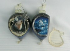 Lot of 2 Vtg 2002 Bradford Editions Spirit Series Ceramic Acrylic Wolf Ornament