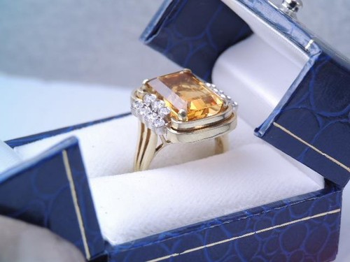 DESIGNER BELLARRI 18K GOLD 7.4 CT YELLOW CITRINE & DIAMOND RING sz 5 3/4 - 第 10/11 張圖片