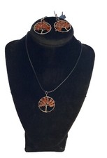Tree Of Life Pendant And Earrrings Red Agate