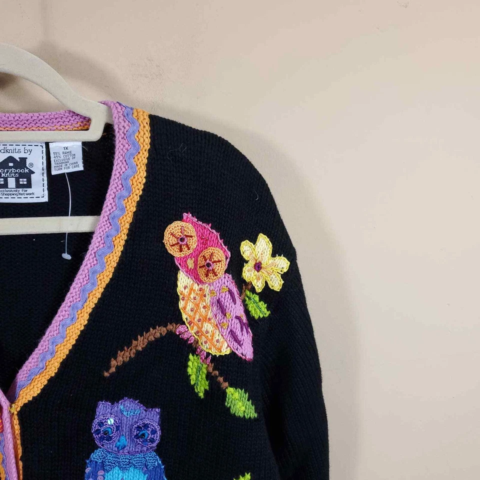 Storybook Knits Owl Button Front Cardigan Sweater Size 1X - Image 2 of 4