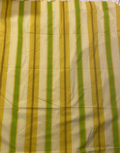Sears Perma-Prest Yellow Green Striped Bed Full Flat Sheet Vtg 70s - Picture 2 of 7