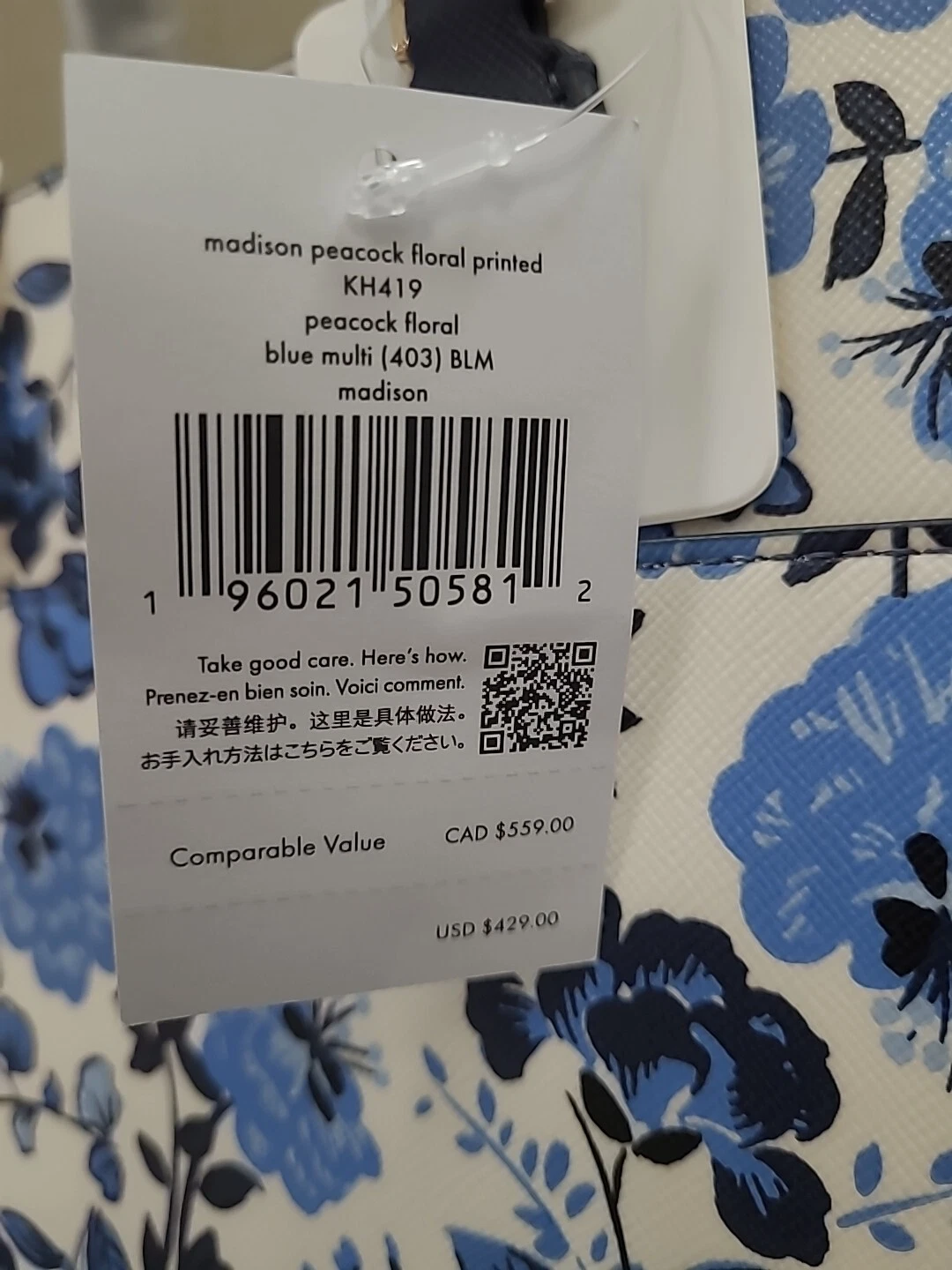 Nuova borsa media Kate Spade Madison pavone stampa floreale KH419