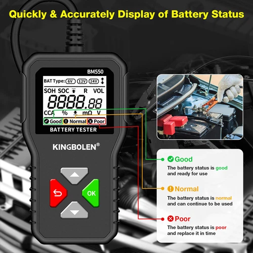 KINGBOLEN BM550 6V 12V 24V Car Battery Tester Auto Diagnostic Device 100-2000CCA - Picture 9 of 17
