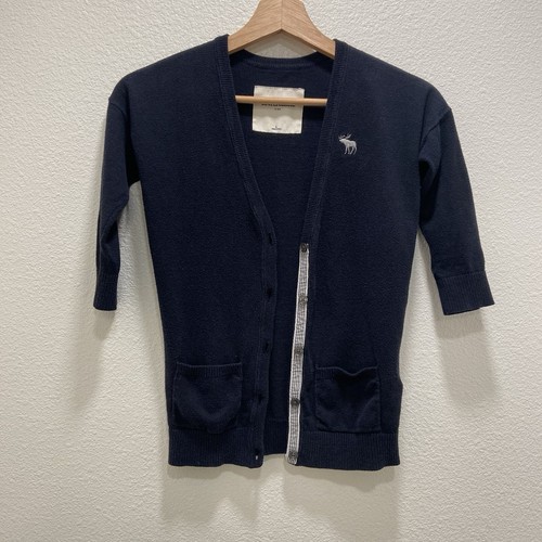 Abercrombie And Fitch Kids Girls Classic Navy Blue Cardigan Large Moose Logo - Picture 4 of 10
