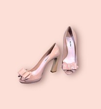 MIU MIU Patent Leather Bow Peep Toe Platform Pumps EU38.5 / US8 900 NEW