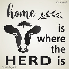 Joanie Farm Ranch Stencil Home is where Herd is Cow Heifer Face Wheat DIY Signs