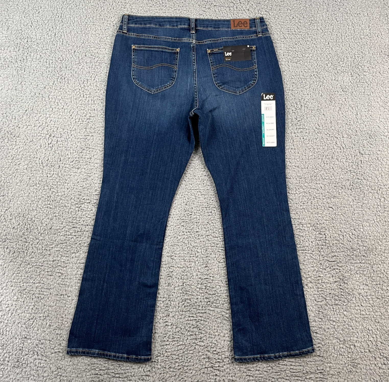 Womens 18 Short Dark Wash Faded Bootcut Denim Whiskers Curvy