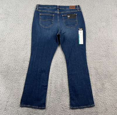 Lee Jeans Womens 18 Short Dark Wash Faded Bootcut Denim Whiskers Curvy Cowgirl