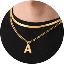 Layered Initial A-Z Pendant Necklaces Gifts for Boys Men, Stainless Steel Letter