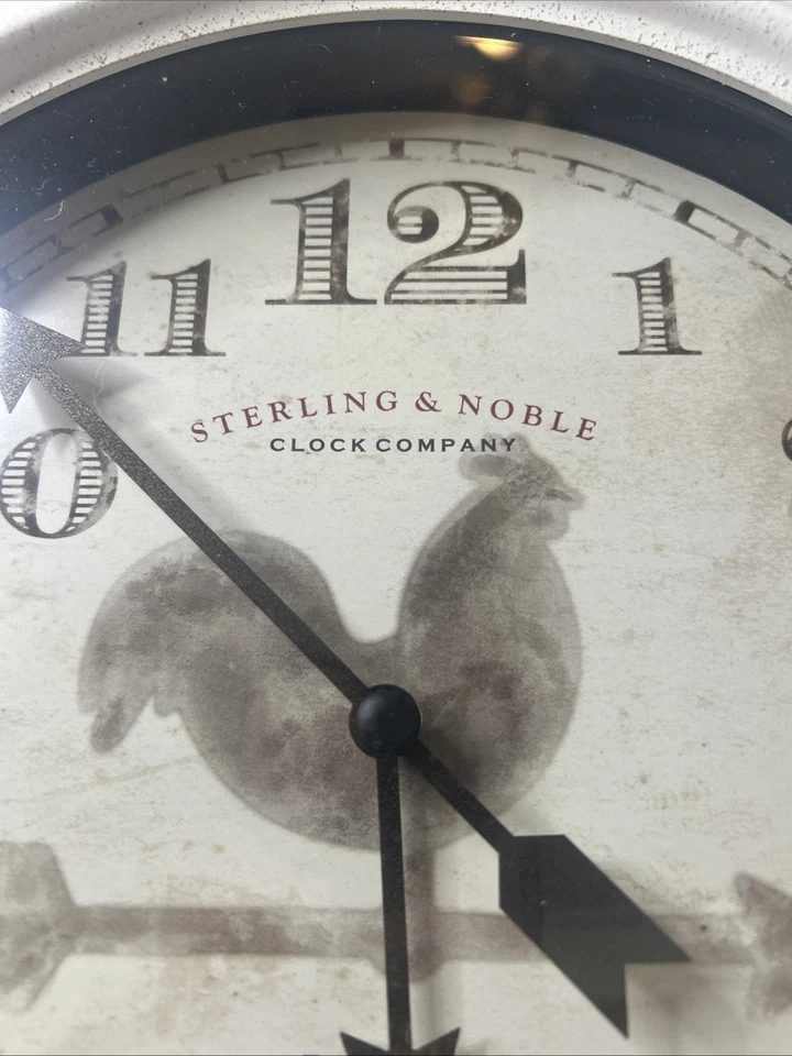 Sterling & Noble Quartz Wall Clock Rooster Weather Vane Design White Distressed - Image 2 of 4