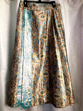 WOMEN'S 60'S VINTAGE SHIMMER PAISLEY WRAP SKIRT HANDMADE MCM UNFINISHED WAIST