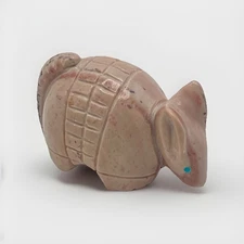 Zuni Fetish Armadillo Dolomite Pink Marble w/ Turquoise Inlaid Eyes Georgia Quam