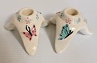 Vintage 1950s HULL Pottery Butterfly Tripod Candle Holders ~~ LOVELY!