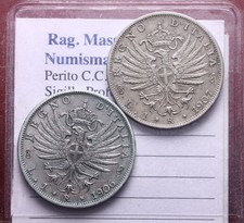 NL* VEIII RE D'ITALIA LOTTO 2 PEZZI 1 LIRA ARGENTO AQUILA SABAUDA 1906 e 1907 **