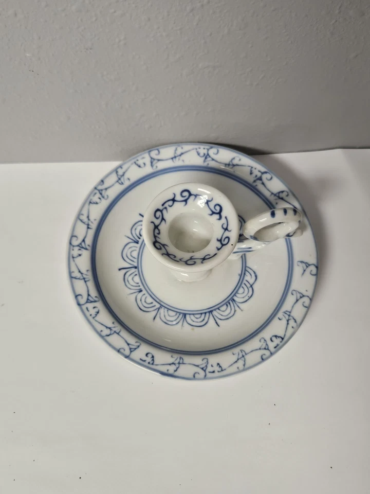 Candelabro de porcelana réplica dinastía Ming decoración vintage blanco y azul Foto 2 de 3