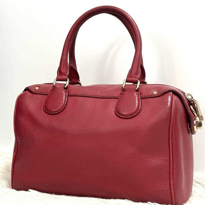 COACH Mini Boston Bag Leather Turnlock Zipper Charm Casual