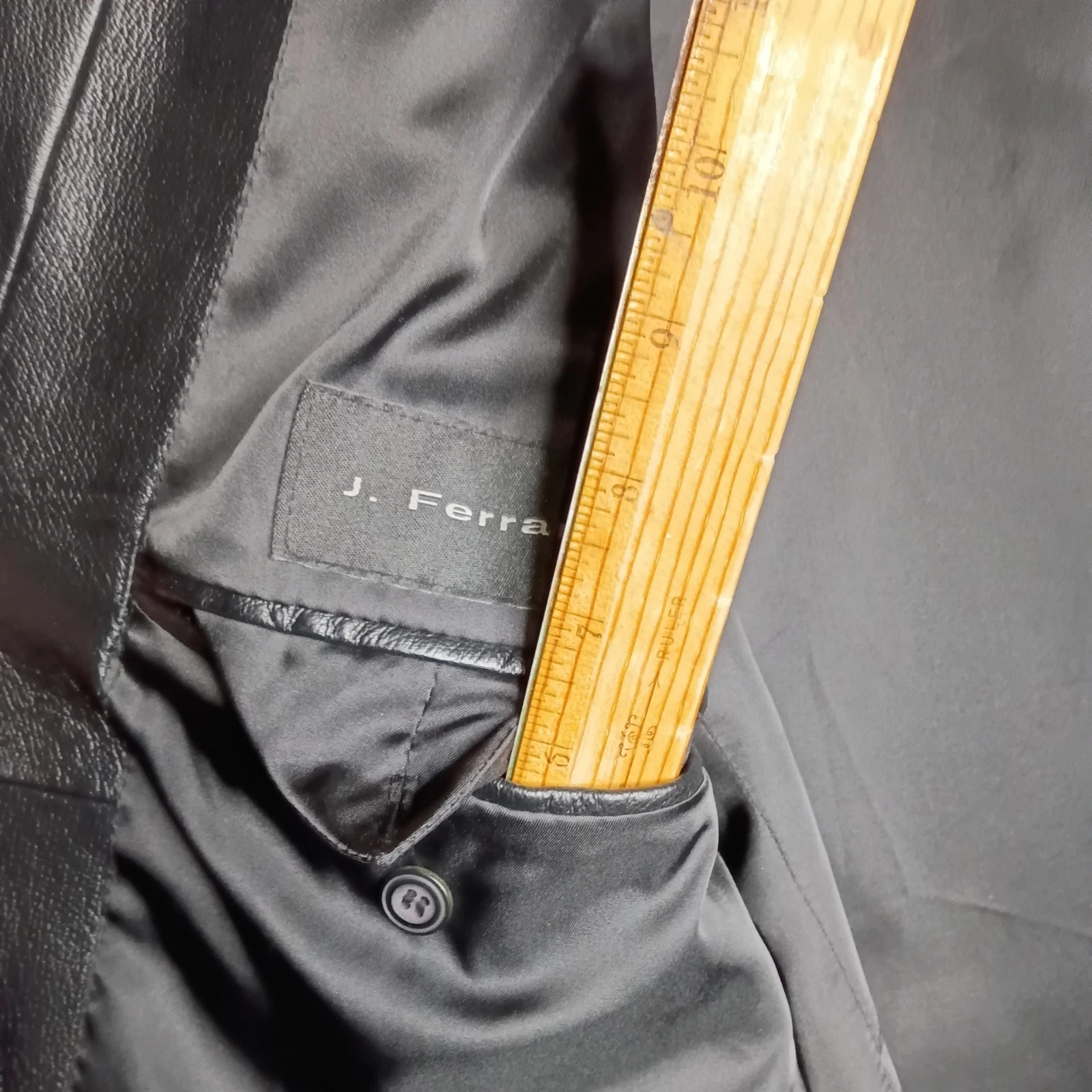 J Ferrar Men's XL Black Genuine Leather Sport Coat Jacket Blazer 54" Soft Y2K  image 8