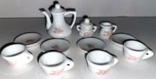13 pc Miniature Doll size Porcelain Tea Set Bouquet Floral Pink flowers