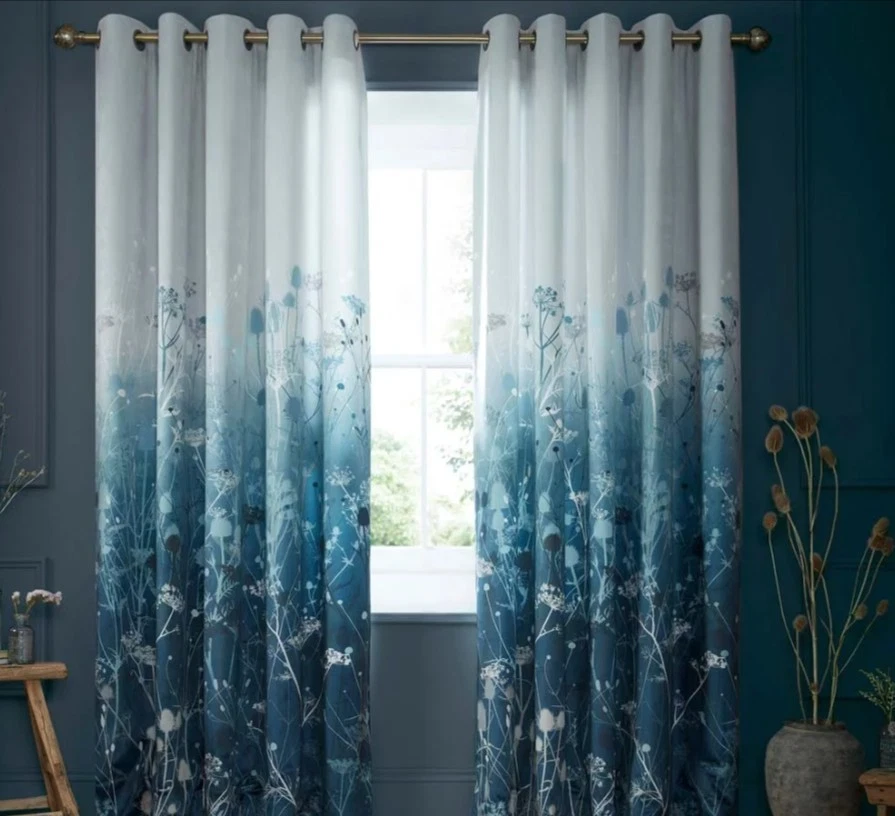 Clarissa Hulse Tanias Garden Lined Eyelet Curtains - Midnight -HALF PRICE SALE