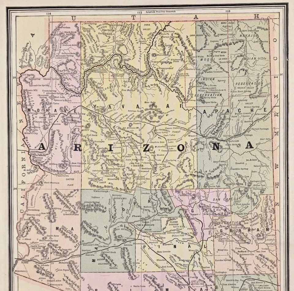 Mapa 1887 ARIZONA TERRITORIO ORIGINAL (12x9,5) ESTRADAS FERROVIÁRIAS - TUCSON - GRAND CANYON - Imagem 2 de 4