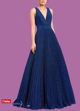498 Ieena for Mac Duggal - Navy Shimmering Pleated Sleeveless Prom Gown - US 18