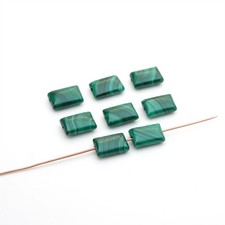 8 small flat rectangular green malachite beads polished semiprecious avg 12mm