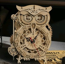 3D DIY Wooden Puzzle Mechanical Owl Clock Kit -Owl Clock, DIY Model - NEW IN BOX