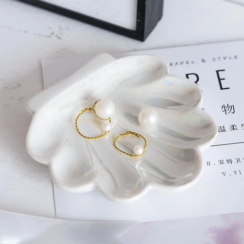 Shell Trinket Dish, Ceramic Ring Holder/Jewelry Tray, Cute Organizer White - Afbeelding 7 van 7