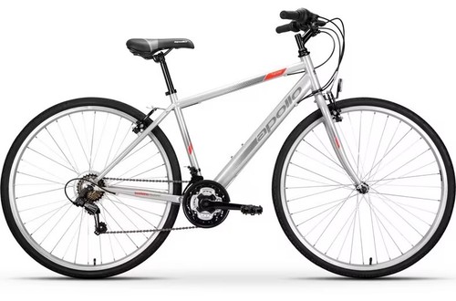 Apollo Transfer 18 Speed V Brake Mens Hybrid Bike Meduim Silver Red Used