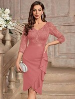 NEW Miusol dress - Pink/ Peach, 3/4 Sleeve V Neck Lace Ruffle Skirt - 12-14