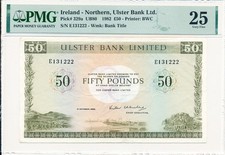 Ulster Bank Ltd. Ireland 50 Pounds 1982 S/No 1x1222 PMG  25