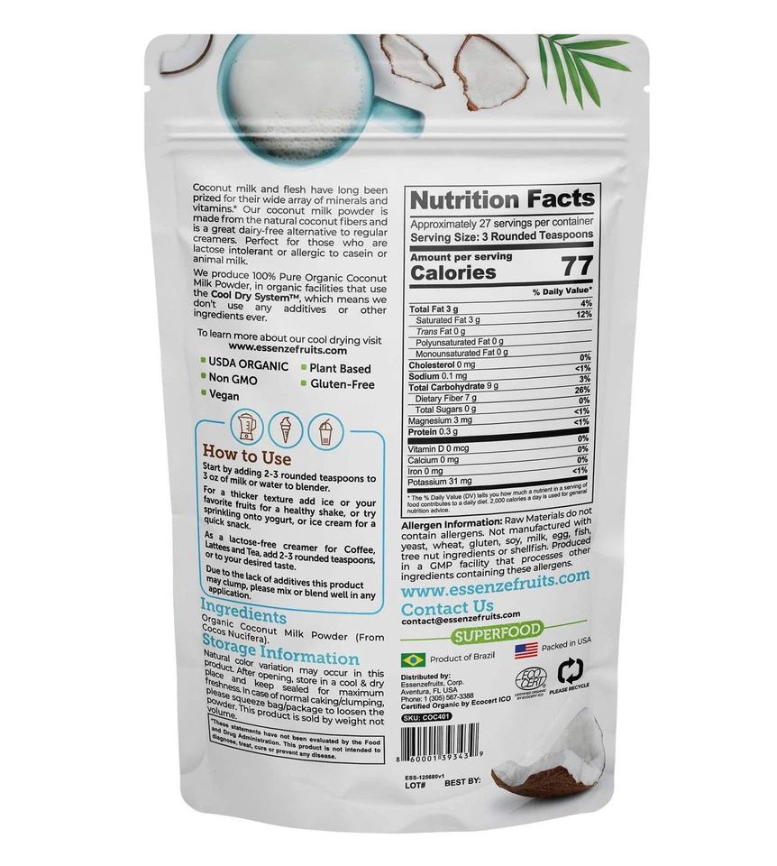 Pure Organic Coconut Milk Powder - 8 oz (226g), No Sugar Added, Dairy-Free - Image 2 of 4