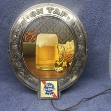 NEW OLD STOCK PABST BLUE RIBBON BEER LIGHT UP MUG SIGN 14” X 17”