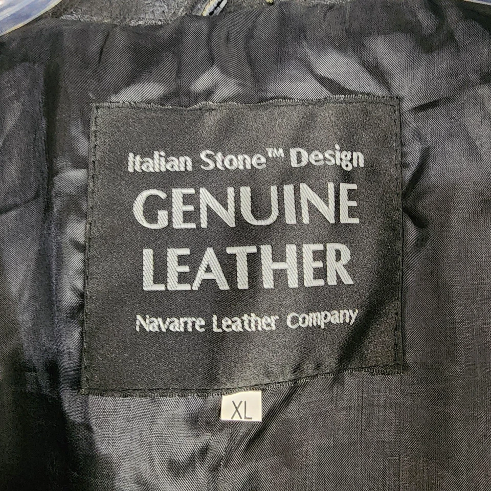 Jaqueta masculina design pedra italiana XL preta couro genuíno bombardeiro com zíper Navarra - Imagem 3 de 4
