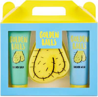 Goldene Kugeln, Balsam & Schwamm Set - für Ihre privaten Teile - lustige Neuheit Geschenk für