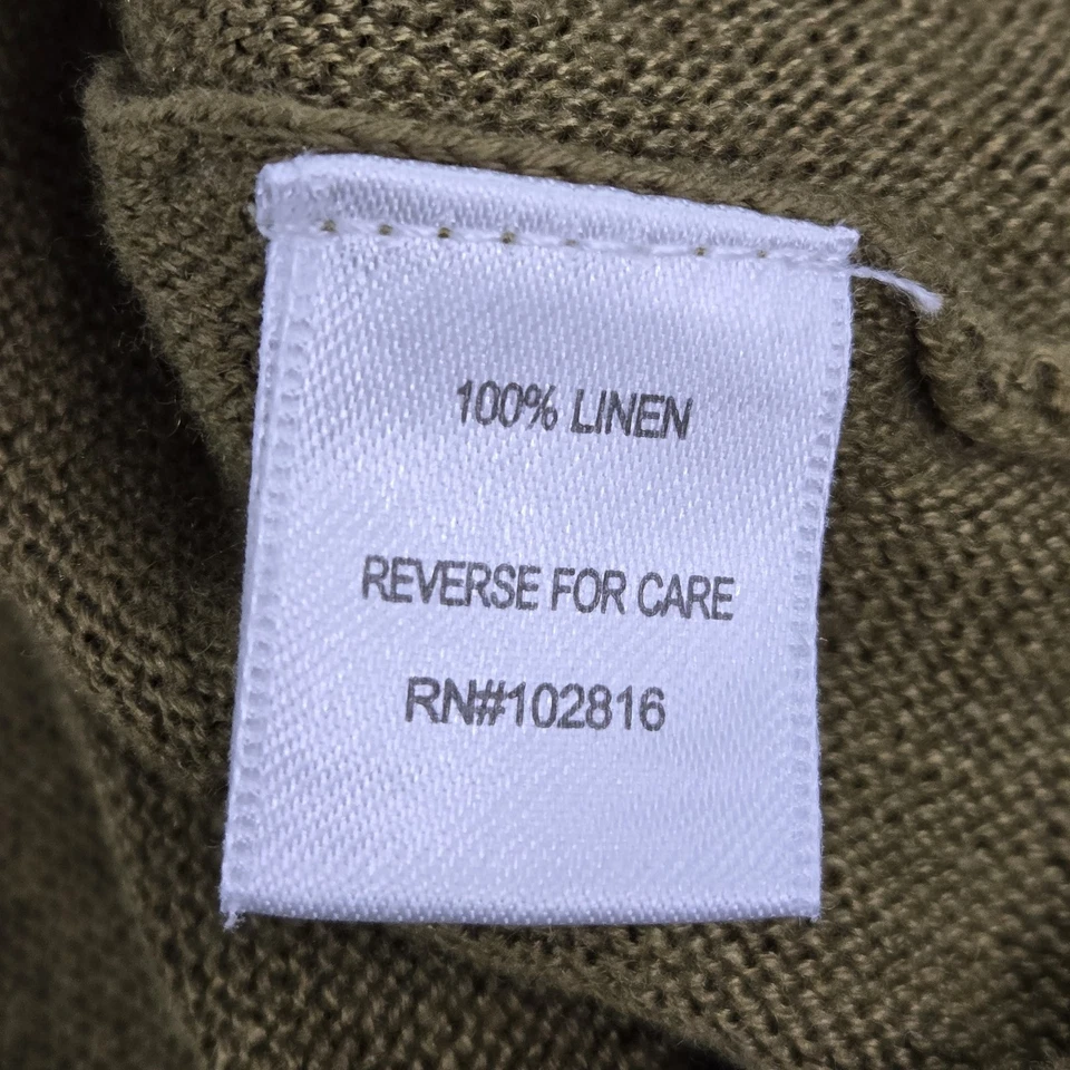 Garnet Hill Women Sweater M Green Linen Oversized Polo Long Sleeve - Image 3 of 4