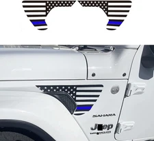Side Fender Vent Decals Precut Matte Black Vinyl Sticker for Wrangler Blue Line
