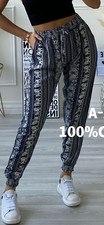 Ladies Womens Trousers Palazzo Ali Baba Summer Cotton Pants Aztec Printed NEW 