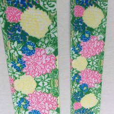 Palm beach style pretty pink Yellow floral on green Grosgrain ribbon 1" 1.5"