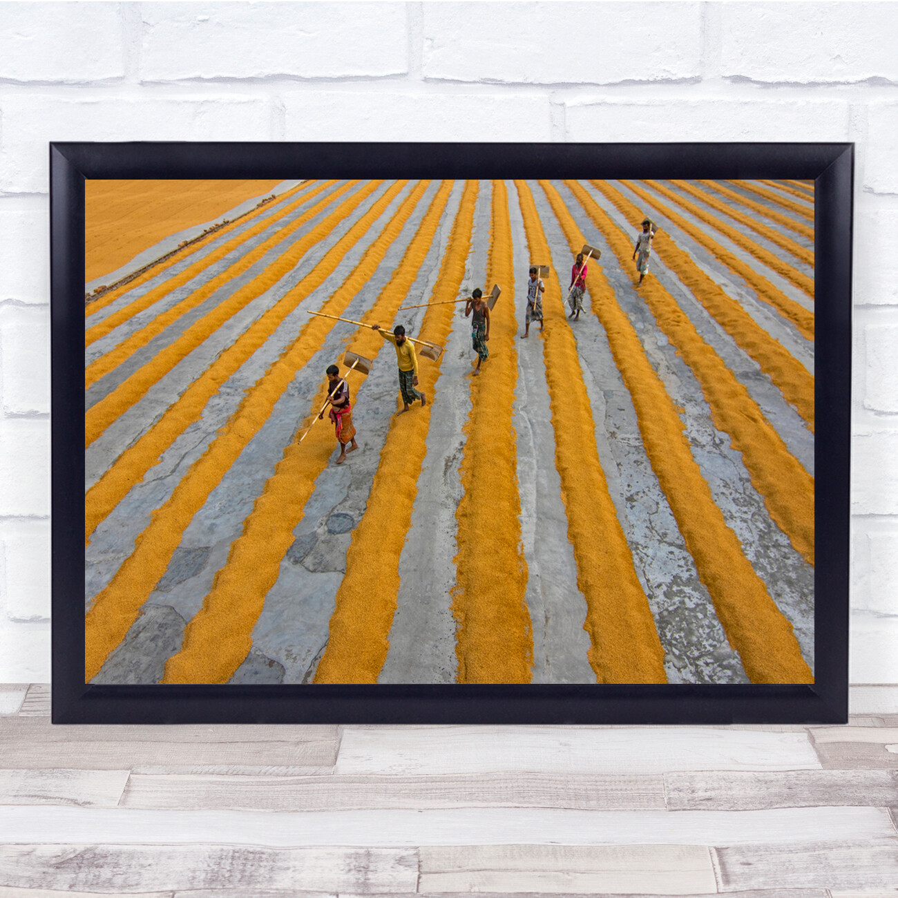 Work Rice Drying Farmers Patterns Fields Wall Art Print