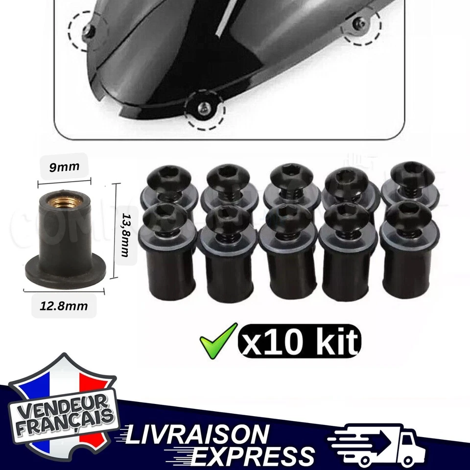 10 VIS ÉCROU M5 FIXATION UNIVERSELLE BULLE MOTO BUGGY CARÉNAGE SCOOTER (10x2175) - Photo 1/1
