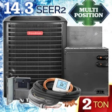 Goodman 2 Ton R32 Central Air Conditioner Unit & Evaporator Coil AC Split System